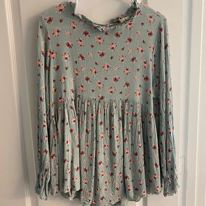 Pinkblush mint floral, ruffle, mock neck maternity top